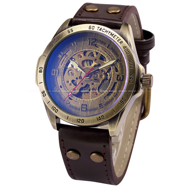 Luxury Brand Men's Retro Bronze Steampunk Skeleton Automatic Mechanical Relogio Leather Sport Men's vintage Casual Wrist Watch