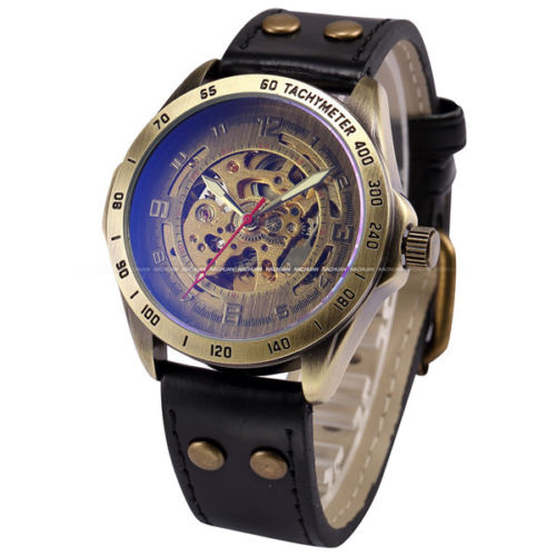 Luxury Brand Men's Retro Bronze Steampunk Skeleton Automatic Mechanical Relogio Leather Sport Men's vintage Casual Wrist Watch