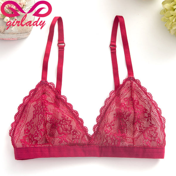 GIRLADY Sexy Women Lace Bra Luxury Cotton Mesh Bralette Lingerie Female Seamless Unpadded Red Floral Brassiere Intimates Femme