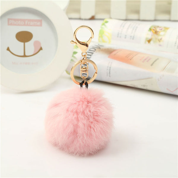 Luxury Fluffy Fur Keychain Soft Heart Lovely Heart Shape Pompons 8CM Genuine Rabbit Fur Ball Car Handbag Key Ring Multicolor