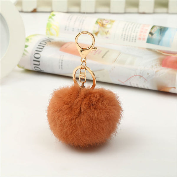 Luxury Fluffy Fur Keychain Soft Heart Lovely Heart Shape Pompons 8CM Genuine Rabbit Fur Ball Car Handbag Key Ring Multicolor
