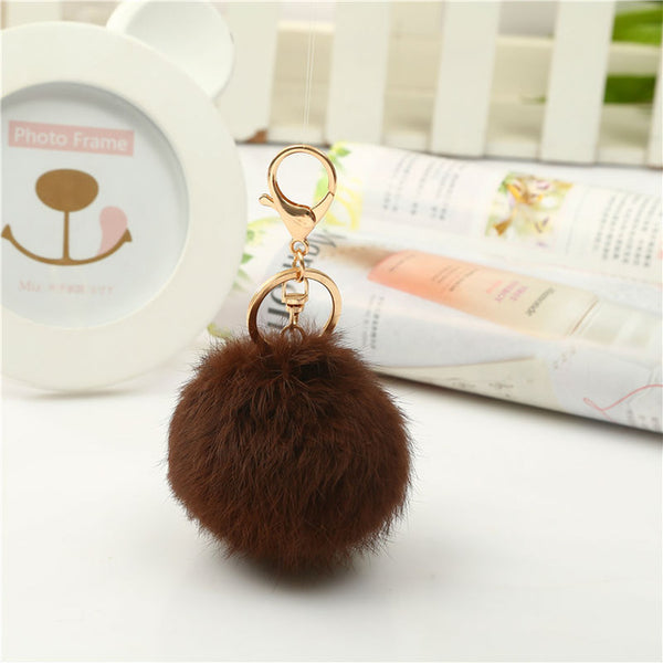 Luxury Fluffy Fur Keychain Soft Heart Lovely Heart Shape Pompons 8CM Genuine Rabbit Fur Ball Car Handbag Key Ring Multicolor