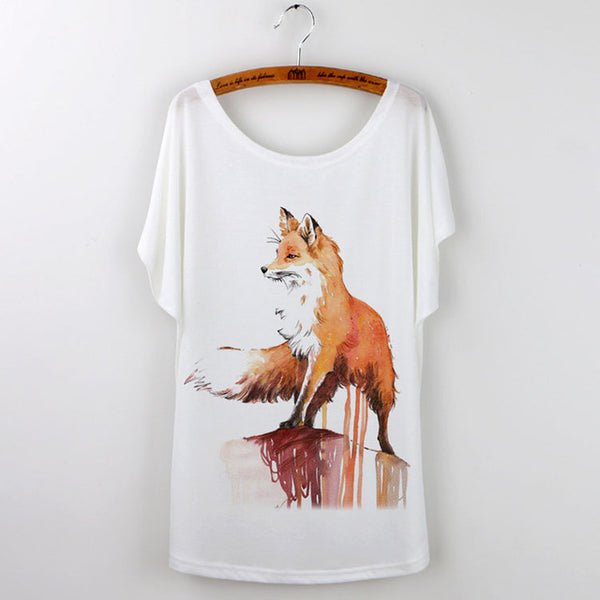 Summer Tops 2017 Animal T-Shirt Women Clothing Harajuku Cute Fox Short Sleeve White T Shirt Camiseta Feminina Tee Shirt Femme