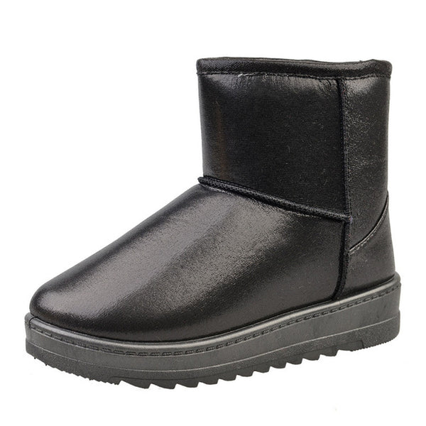 winter waterproof snow boots women platform warm plush ankle boots pu leather flat heel girls cotton school shoes