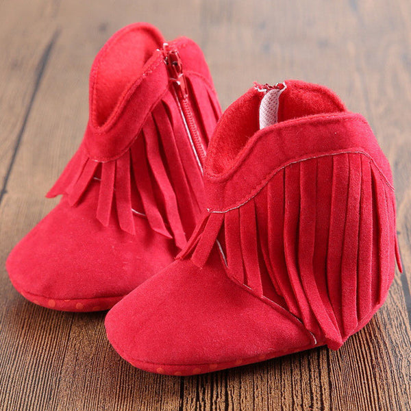 Moccasin Moccs Newborn Baby Girl Boy Kids Prewalker Solid Fringe Shoes Infant Toddler Soft Soled Anti-slip Boots Booties 0-1Yea