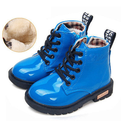 2016 New Winter Children Snow Boots PU Leather Waterproof Kids Velvet Martin Boots Boys Girls Casual Shoes Fashion Sneakers