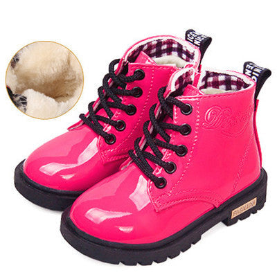 2016 New Winter Children Snow Boots PU Leather Waterproof Kids Velvet Martin Boots Boys Girls Casual Shoes Fashion Sneakers