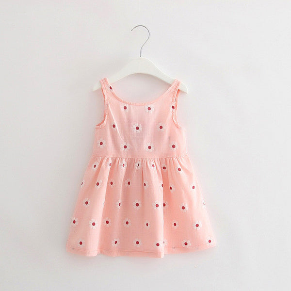 Cute Print Children Princess Dresses Baby Girls A-Line Lovely Sleeveless Summer Dress Kids Girls Cotton Bow Decor Clothes