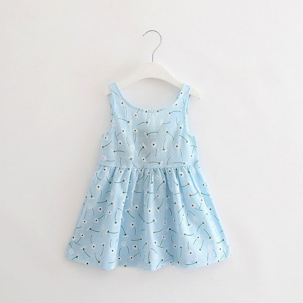 Cute Print Children Princess Dresses Baby Girls A-Line Lovely Sleeveless Summer Dress Kids Girls Cotton Bow Decor Clothes