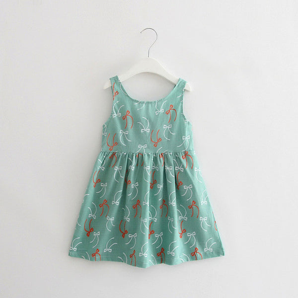 Cute Print Children Princess Dresses Baby Girls A-Line Lovely Sleeveless Summer Dress Kids Girls Cotton Bow Decor Clothes