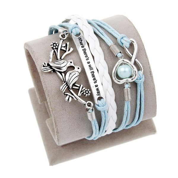 Juegos Del Hambre Vintage Bird Owls Anchor Bracelets Wrap Leather Bracelet Charm bracelets pulseira couro bracelets for women