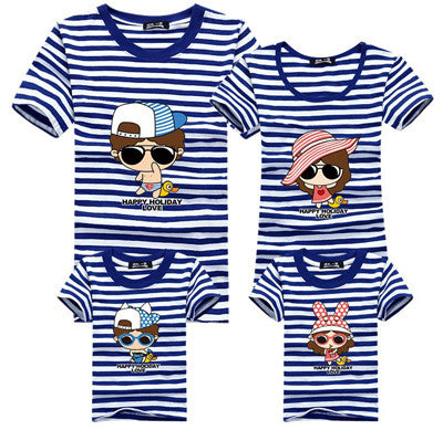 1piece New Fashion Family Matching Outfits T-shirt For mother father Baby Family fitted short-sleeved Navy Stripped Family Shirt