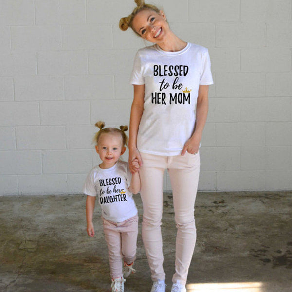 Fashion Family Matching Clothes Mother Daughter Short Sleeve T-shirt Top Woman Kids Casual Family Match Outfit Blusa T-Shirts