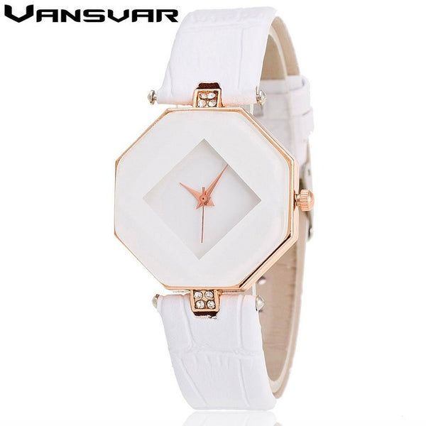 VANSVAR Brand Leather Quartz-watch Luxury Women Rhinestone Watch Fashion Dress Wristwatches Reloj Mujer Relogio Feminino V07