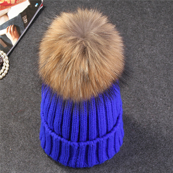 Xthree mink and fox fur ball cap pom poms winter hat for women girl 's hat knitted  beanies cap brand new thick female cap