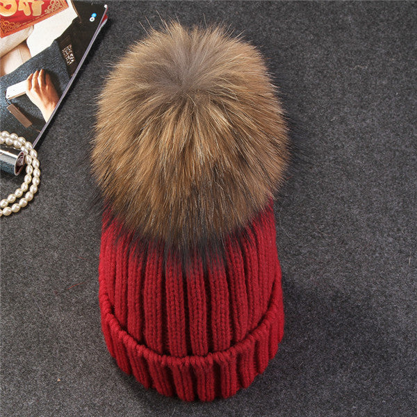 Xthree mink and fox fur ball cap pom poms winter hat for women girl 's hat knitted  beanies cap brand new thick female cap