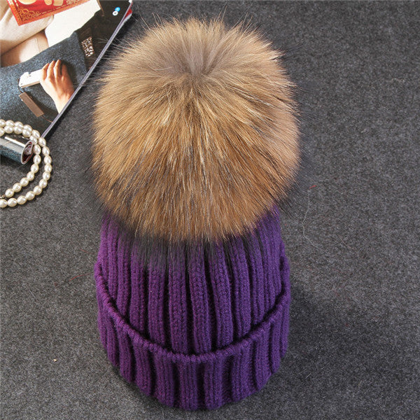 Xthree mink and fox fur ball cap pom poms winter hat for women girl 's hat knitted  beanies cap brand new thick female cap