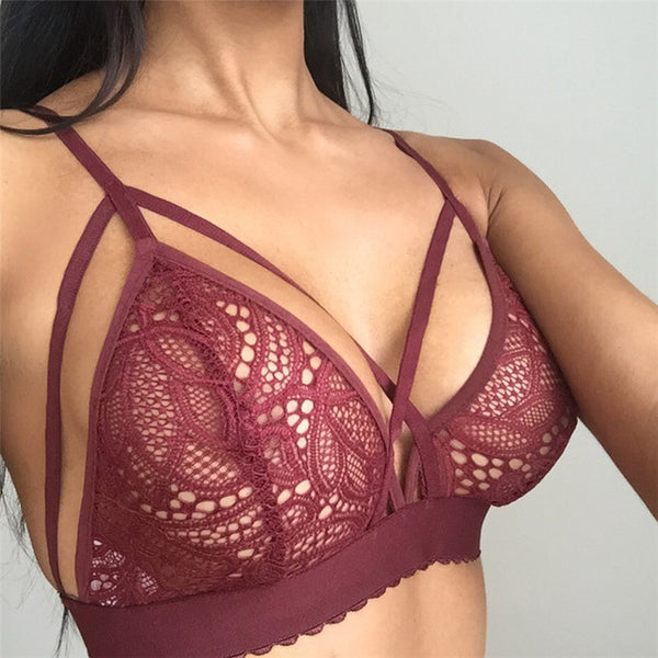 sexy crochet lace bralette flower push up bra women lingerie strappy bra floral v wirefree intimates brassiere underwear T1243