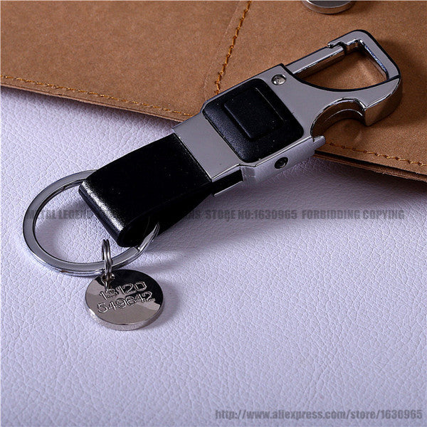 QOONG Custom Lettering Men Leather Key Chain Metal Car Key Ring Multifunctional Tool Key Holder LED,Bottle Opener Keychain 2-001