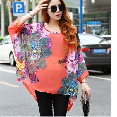 Blusas Summer Tops Plus Size Women Clothing 2017 New Style Batwing Sleeve Women Blouses Floral Print Women's Chiffon Shirts