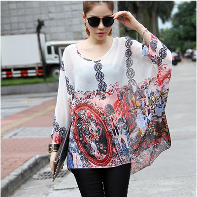 Blusas Summer Tops Plus Size Women Clothing 2017 New Style Batwing Sleeve Women Blouses Floral Print Women's Chiffon Shirts