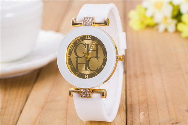 2017 New Fashion Brand Gold Geneva Casual Quartz Watch Women Crystal Silicone Watches Relogio Feminino Dress Wrist Watch Hot