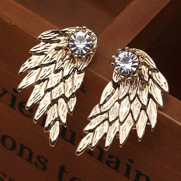 Pameng New Fashion Black Gold Silver Color Gothic Women Cool Jewelry Angel Wings Rhinestone Alloy Stud Earrings Gifts