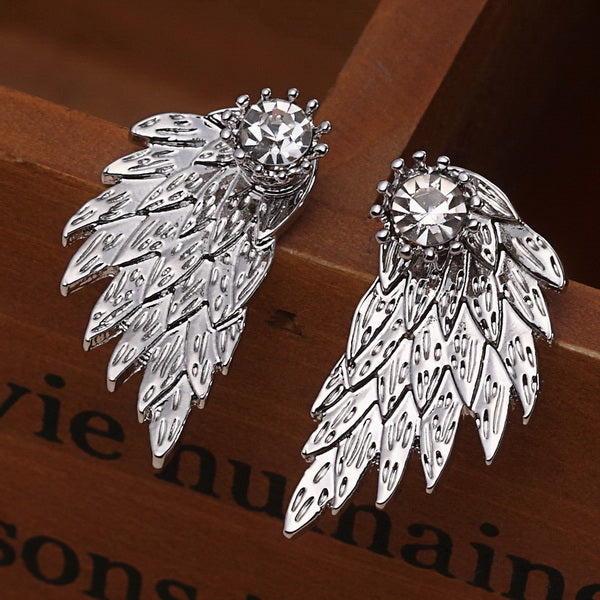 Pameng New Fashion Black Gold Silver Color Gothic Women Cool Jewelry Angel Wings Rhinestone Alloy Stud Earrings Gifts