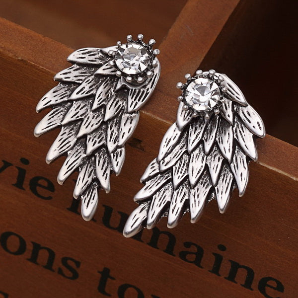 Pameng New Fashion Black Gold Silver Color Gothic Women Cool Jewelry Angel Wings Rhinestone Alloy Stud Earrings Gifts