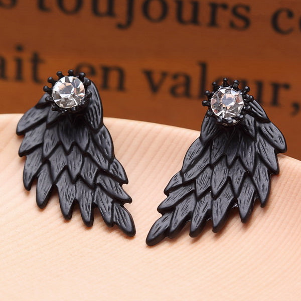 Pameng New Fashion Black Gold Silver Color Gothic Women Cool Jewelry Angel Wings Rhinestone Alloy Stud Earrings Gifts