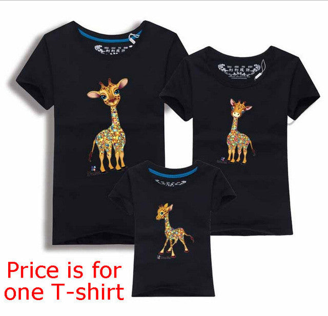 Family Look Animals Giraffe T Shirts Summer Family Matching Clothes Father Mother Kids Outfits Cotton Tees Free Drop Shipping