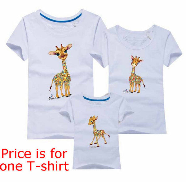 Family Look Animals Giraffe T Shirts Summer Family Matching Clothes Father Mother Kids Outfits Cotton Tees Free Drop Shipping
