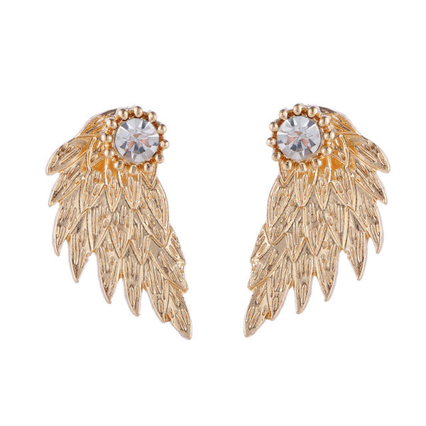 Women's Vintage Punk Angel Wings Alloy Crystal Ear Studs Earrings Fashion Jewelry More choices of colors for Party Wholesale