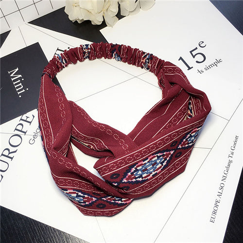 Bohemian Style Elastic Headbands Boho Cross Floral Turban Girls Flower Hairbands Striped Headwrap Hair Accessories For Women