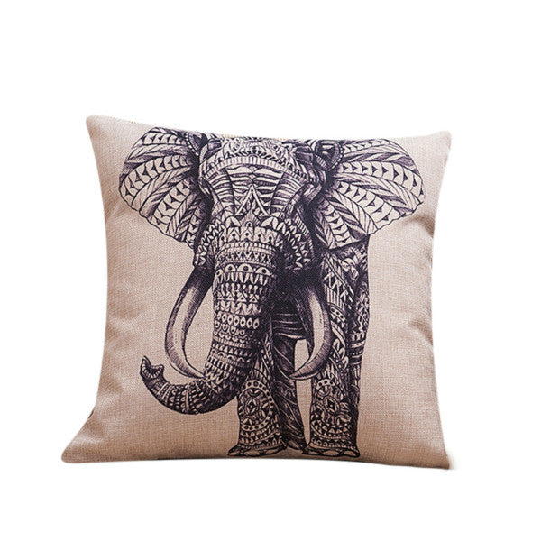 Square 45X45CM European Vintage Colorful Elephant Printed Pillow Case Animal Cushion Cotton linen Cover Throw pillow case Y2