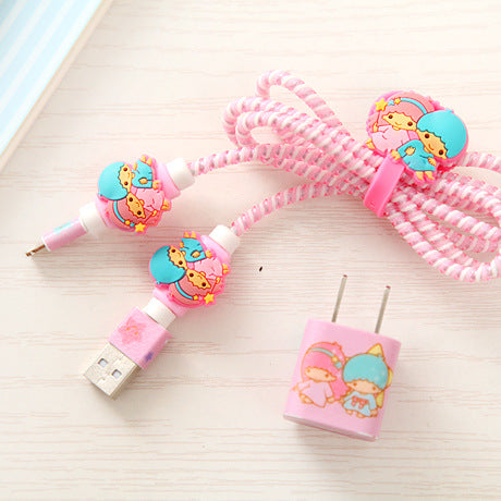 Good Gifts Lovely Cartoon USB Cable Earphone Protector Set with Cable Winder stickers Spiral Cord protector For iphone 5 6 6s 7