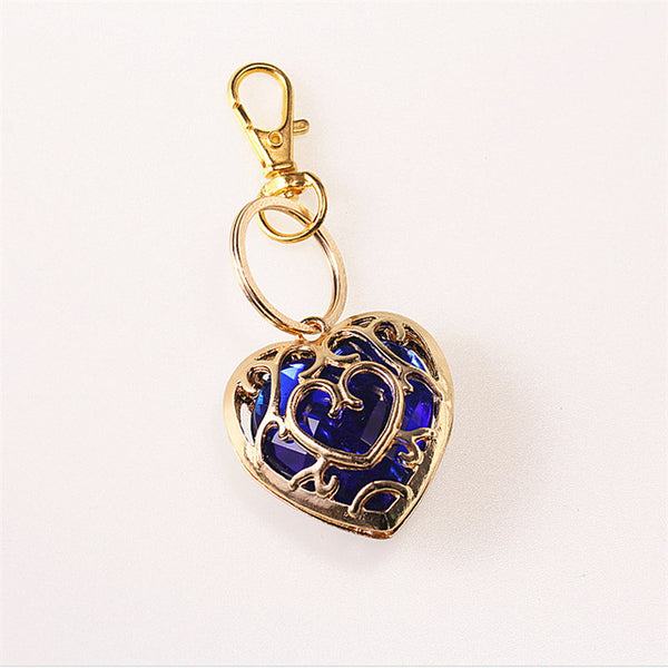 Japanese Anime The Legend of Zelda Figure necklace Red Heart Crystal Gold Keyring Hanging Buckle Keyfob necklace Cartoon Pendant