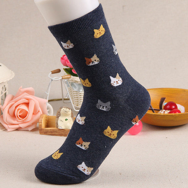 [COAPLACOOL] 5 colors Autumn New sock Animal cartoon cat lovely for women cotton socks
