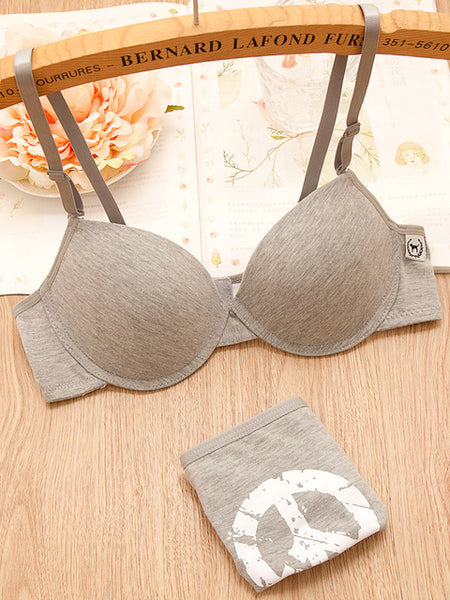 Women Underwear Intimates Cotton Comfortable Bra Set Young Girls dogs Print Sweet Lace Matching Bra and Panty Set Button 8006