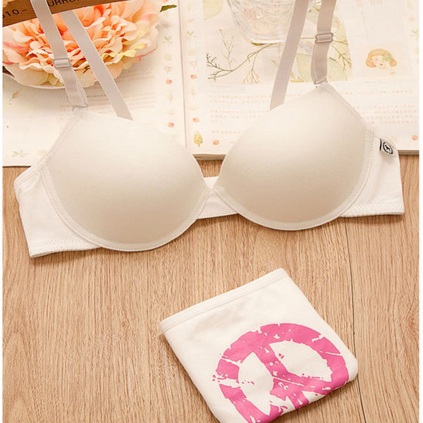 Women Underwear Intimates Cotton Comfortable Bra Set Young Girls dogs Print Sweet Lace Matching Bra and Panty Set Button 8006