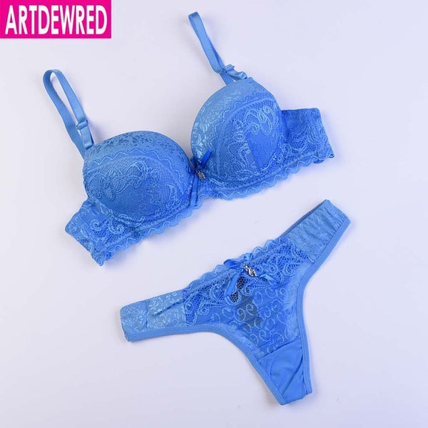 ARTDEWRED Brand 32-38 B Cup Sexy Lace Bralet Women Push Up Bra Sets Print Bra And Panty French Romantic Intimate Underwear Set