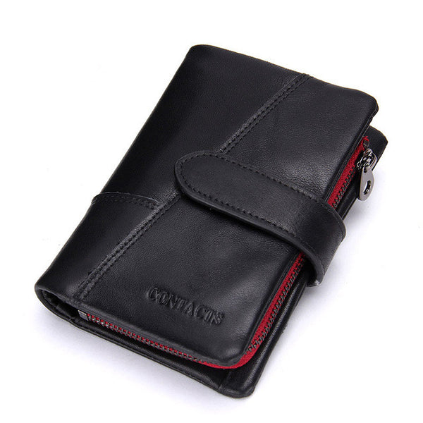 CONTACT'S Genuine Crazy Horse Cowhide Leather Men Wallets Fashion Purse With Card Holder Vintage Long Wallet Clutch Wrist Bag