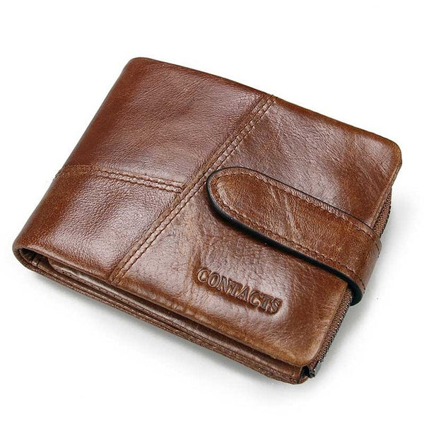 CONTACT'S Genuine Crazy Horse Cowhide Leather Men Wallets Fashion Purse With Card Holder Vintage Long Wallet Clutch Wrist Bag