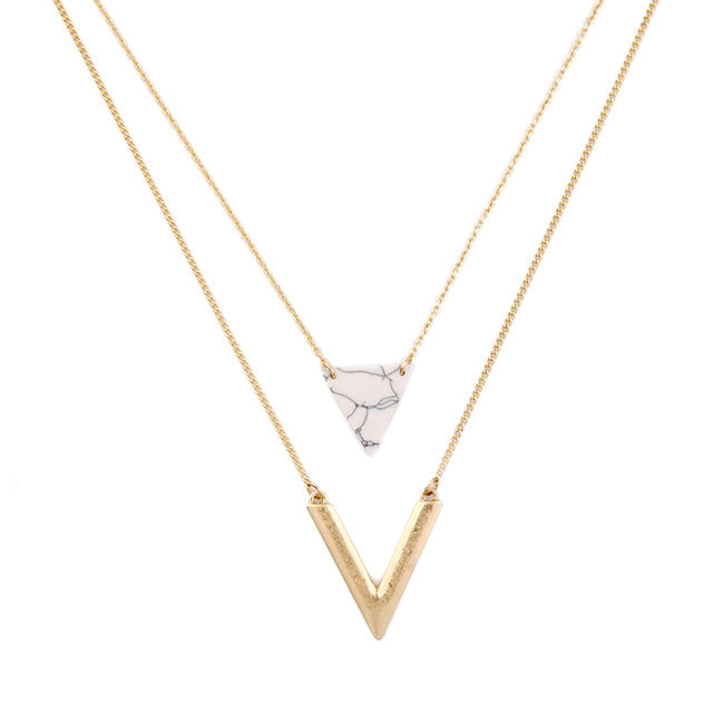 KISS ME Alloy Artificial Marble Triangle Pendant Necklace 2016 New Summer Jewelry Alloy Layered Necklace