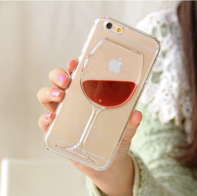 LOVECOM Hot Red Wine Glass Liquid Quicksand Transparent Phone Case Hard Back Cover For iPhone 4 4S 5 5S 5C 6 6S 7 Plus Housing