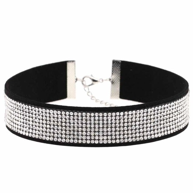 Black Leather Rhinestone Choker Necklace Women Crystal Choker 2016 Statement chocker collar fashion jewellery