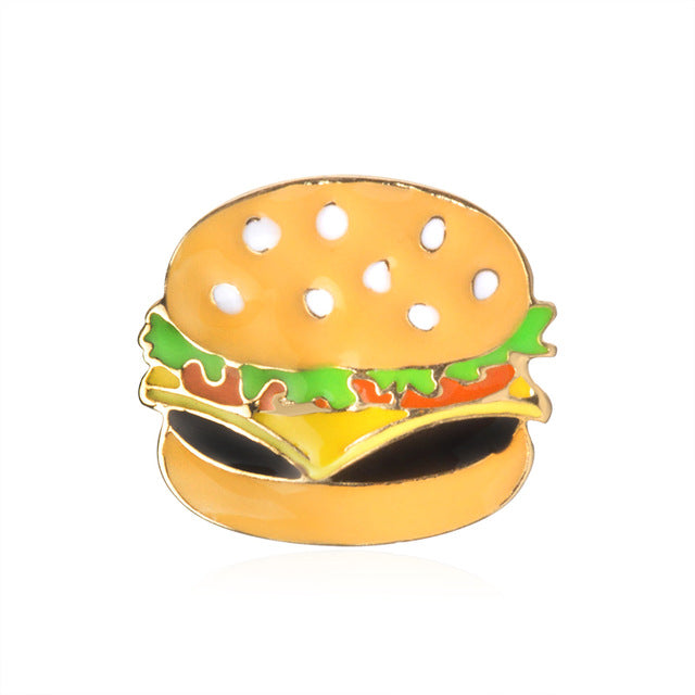 QIHE JEWELRY Pizza Hamburgers Hot Dogs Poached Eggs Dice Bombs Enamel Pin  Hat Shirt Collar Bag Chain Brooch Fast Food Jewelry