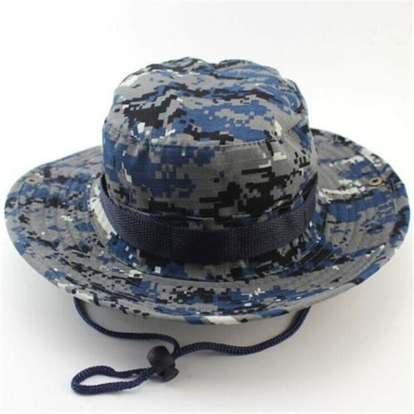 Camouflage Bucket Hats Wide Brim Sun Cap Ripstop Camo Fishing Hunting Hiking Men Safari Summer Jungle with String Boonie Hat