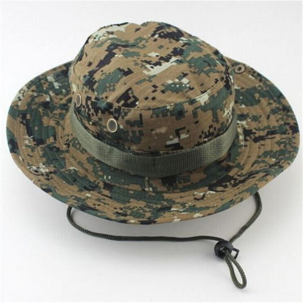 Camouflage Bucket Hats Wide Brim Sun Cap Ripstop Camo Fishing Hunting Hiking Men Safari Summer Jungle with String Boonie Hat