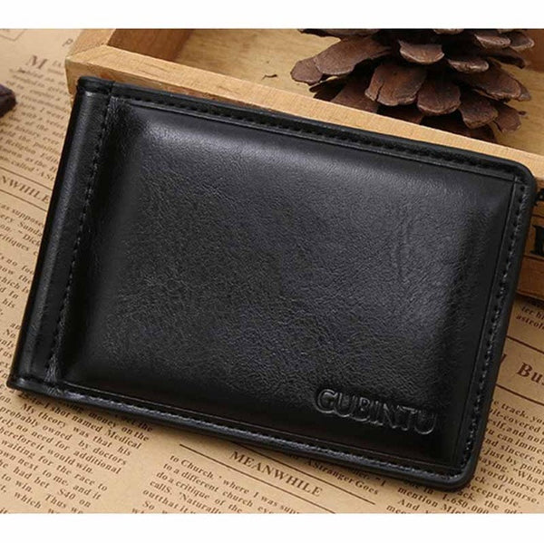 Quality Assurance leather money clip with coin pocket leather clamp for money business style purse with clip black men gift